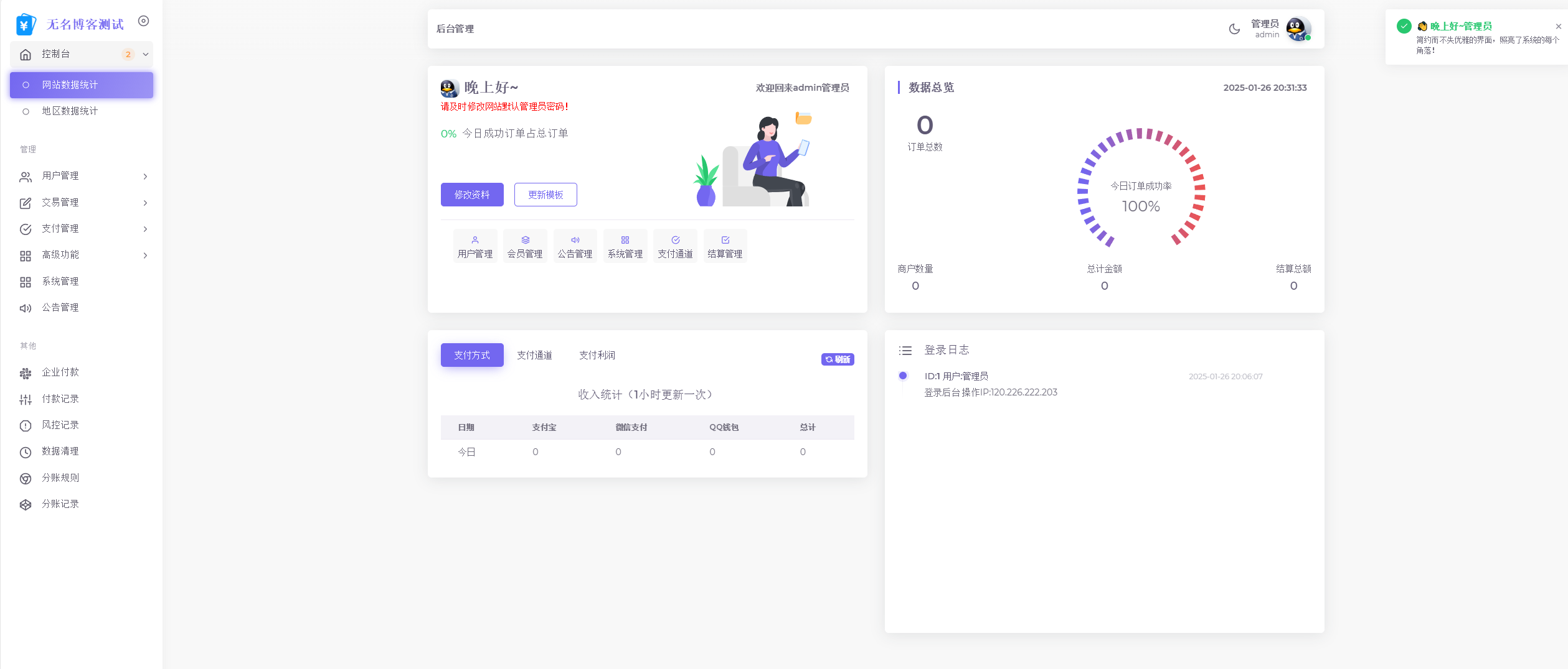 2025易支付最新后台模板-无名博客